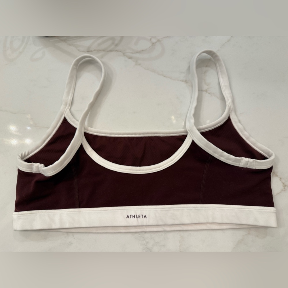 Athleta Wine Sports Bra with White Trim